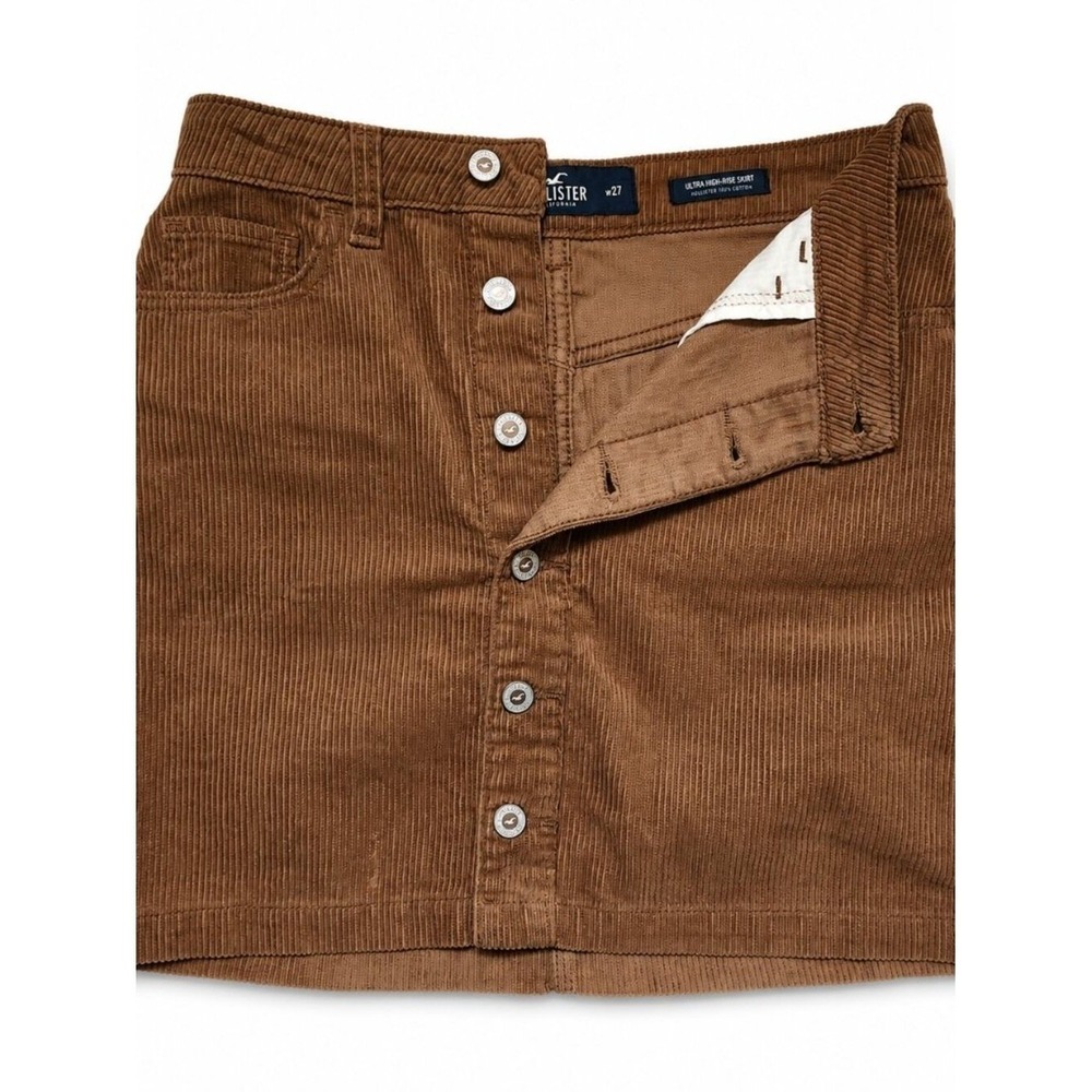 Hollister Ultra High-Rise Corduroy Mini Skirt Camel Brown Button Front Women's S